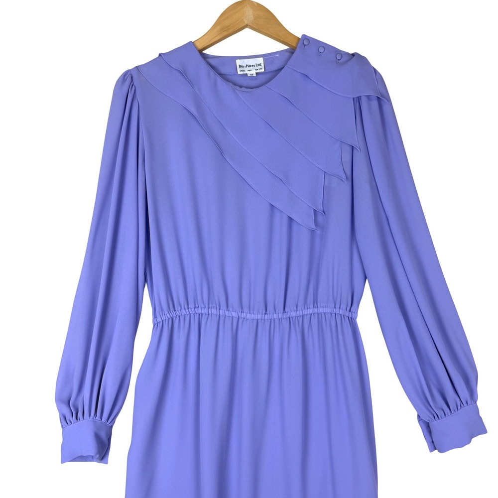 Bits & Pieces Ltd Vintage 80s Periwinkle‎ Purple Ruffle Midi Dress NWT Size 12